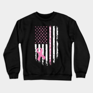 Back The Pink Ribbon American Flag Breast Cancer Awareness Crewneck Sweatshirt